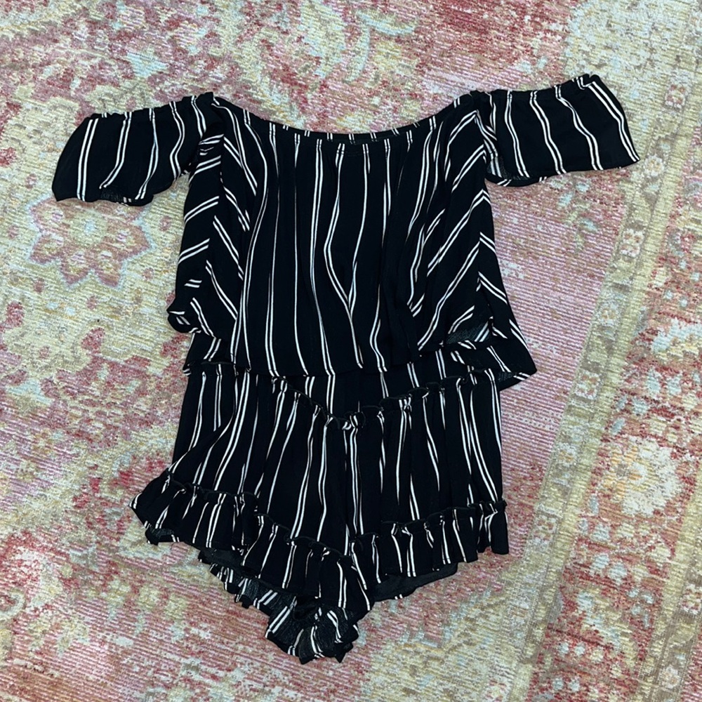 sage black and white romper